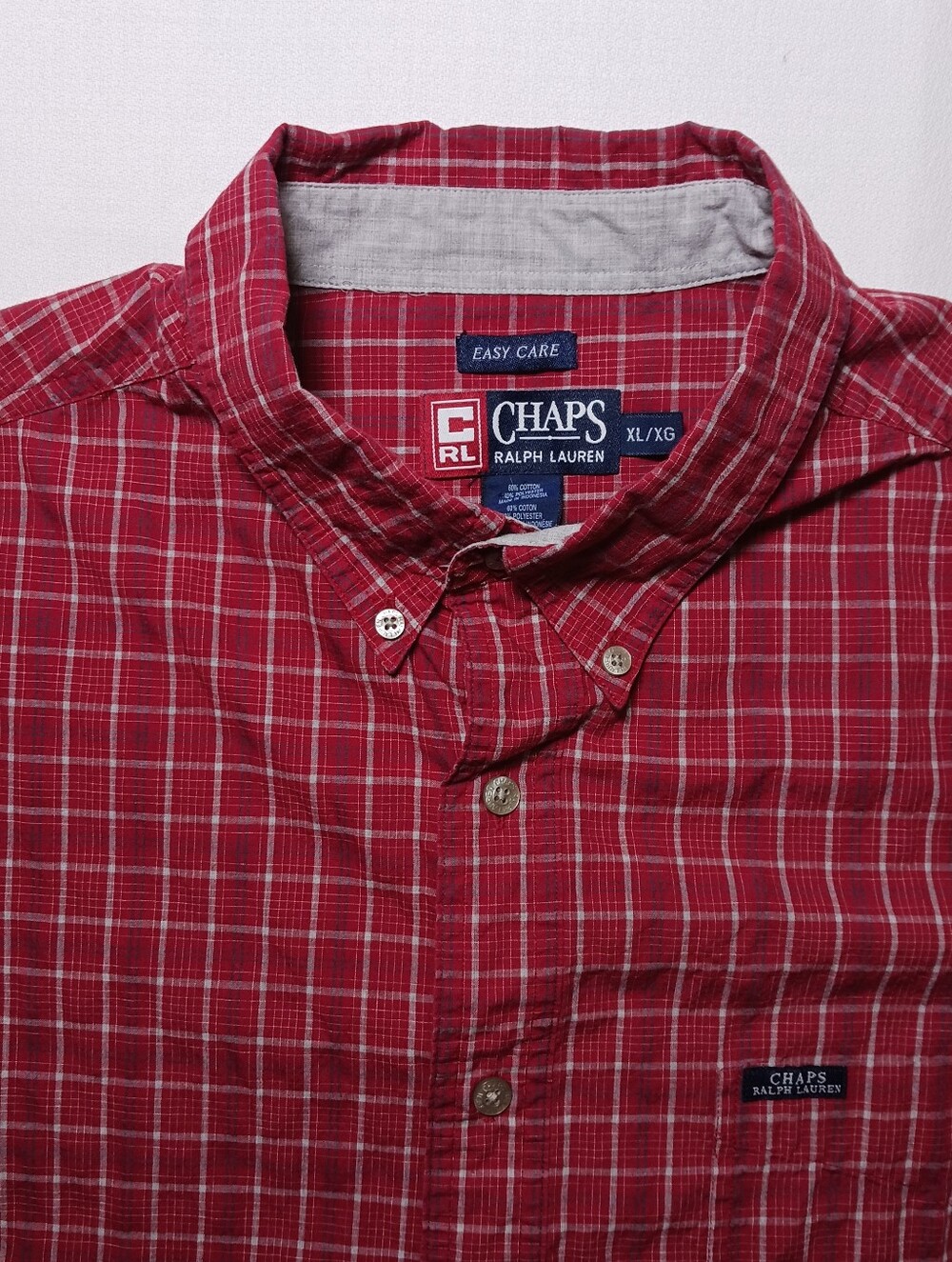 Vintage Chaps Ralph Lauren Mens Button Down Shirt XL Red White Plaid